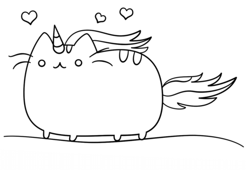 Kawaii Cat Unicorn Coloring Page